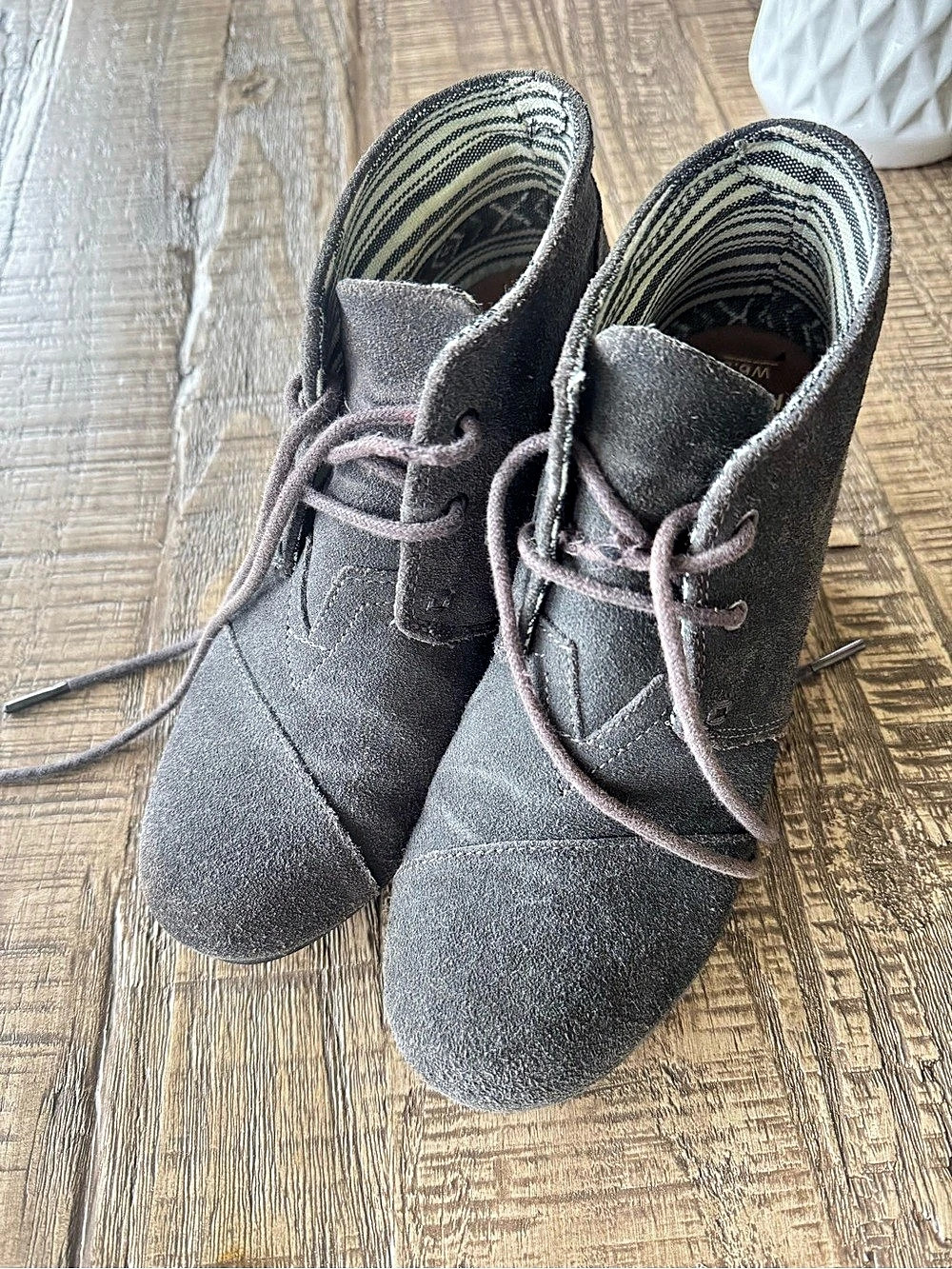 TOMS Desert Wedge Bootie Gray Wedges US 6.5